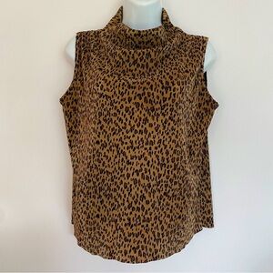 Y2K JKLA California Tan Leopard Crinkle Cowl Neck Tank